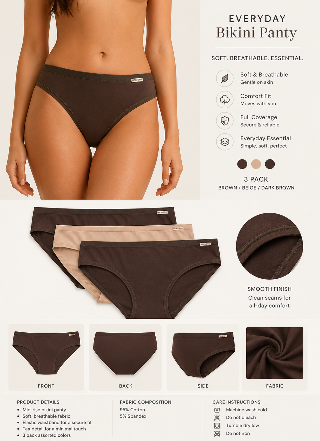 Women's 3-in-1 Pack Mid-Rise Bikini