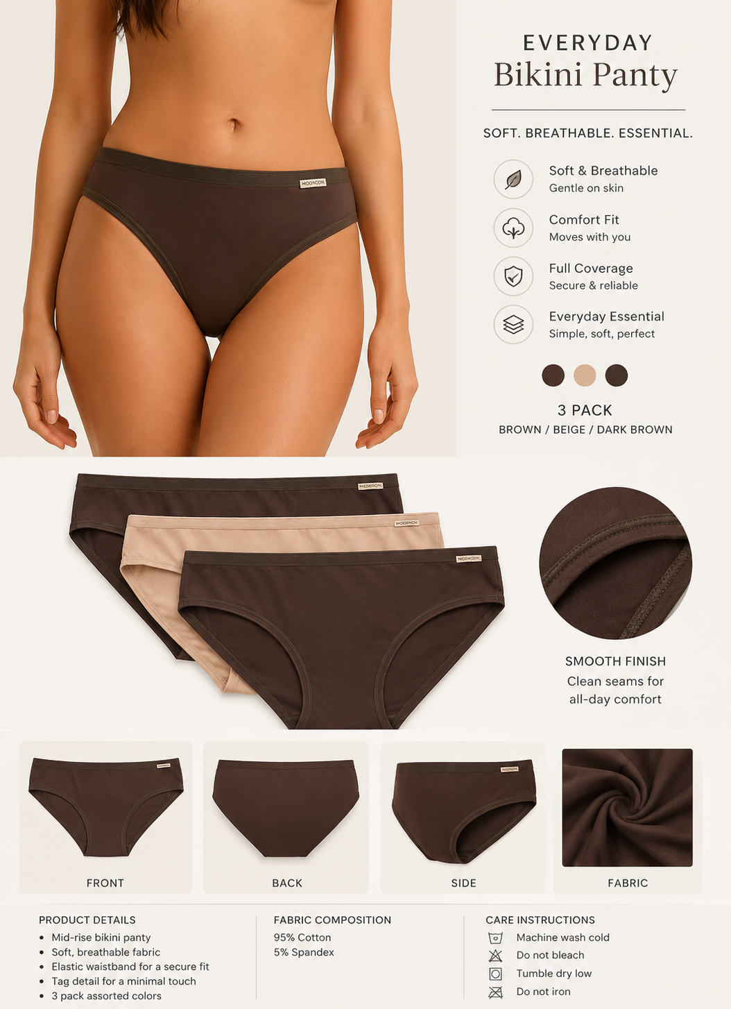 Women's 3-in-1 Pack Mid-Rise Bikini