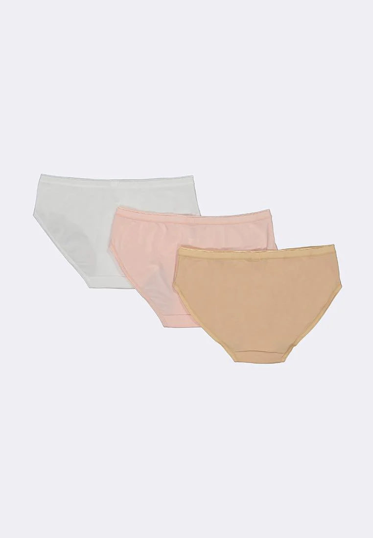 Women's 3-in-1 Pack Mid-Rise Bikini (Beige,Pink,White)