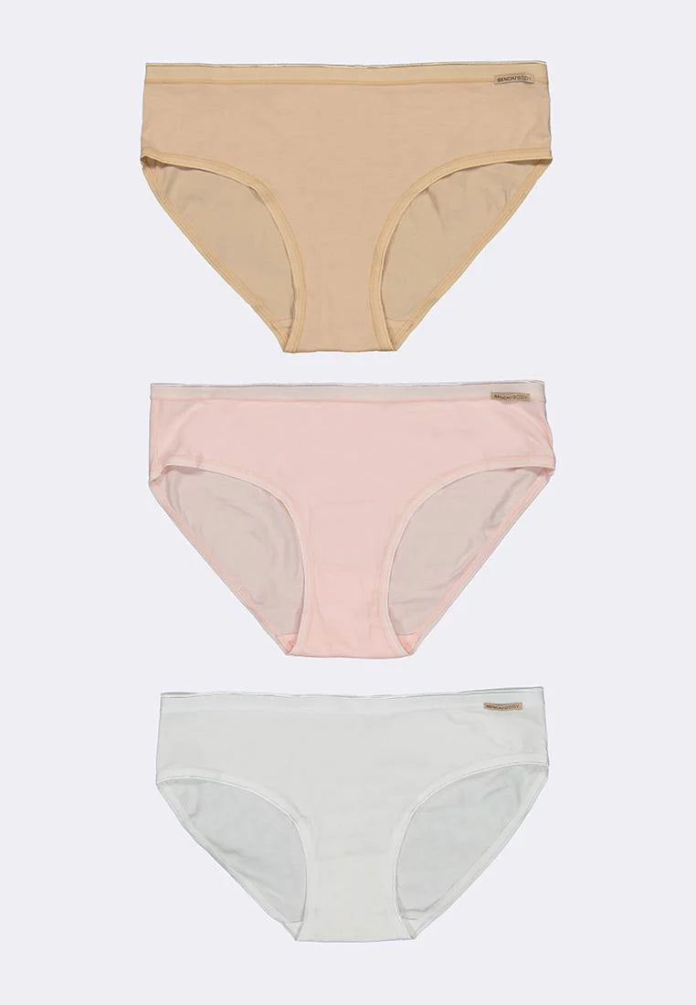 Women's 3-in-1 Pack Mid-Rise Bikini (Beige,Pink,White)
