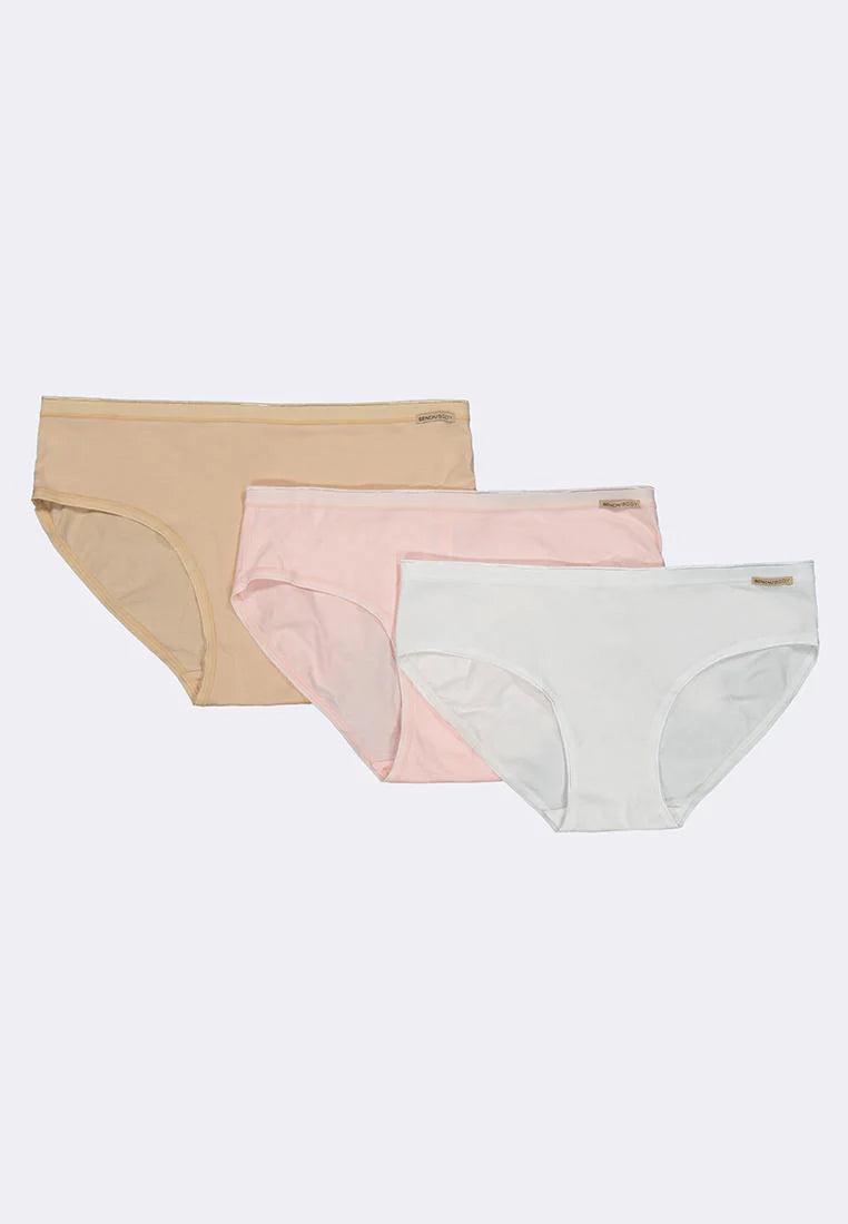 Women's 3-in-1 Pack Mid-Rise Bikini (Beige,Pink,White)