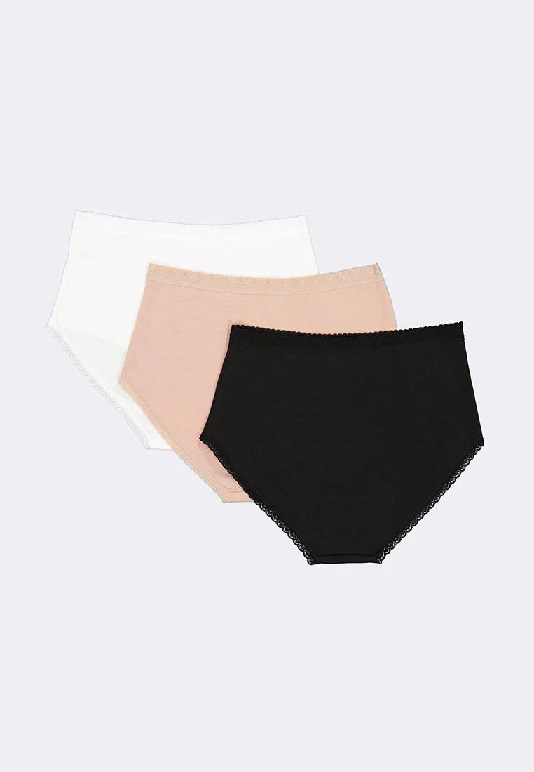Women's 3-in-1 Pack Full Panty (White,Pink,Black)